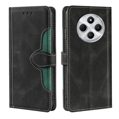 Black leather wallet phone case with magnetic buckle and card slots, flip cover.