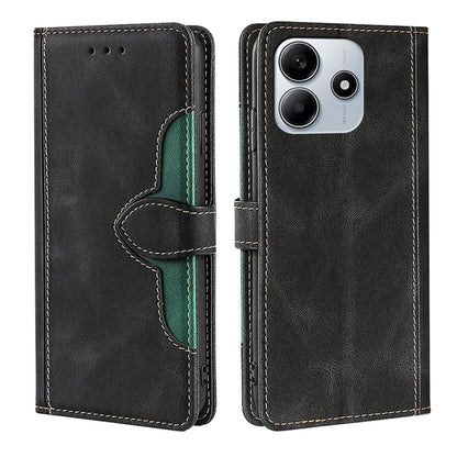 Black magnetic buckle leather phone case with green-trim inner flap