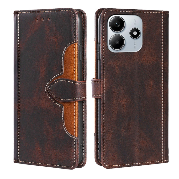 Brown magnetic buckle leather phone case with orange-trim inner flap