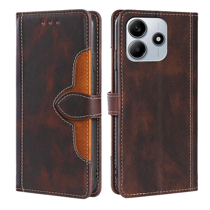 Brown magnetic buckle leather phone case with orange-trim inner flap