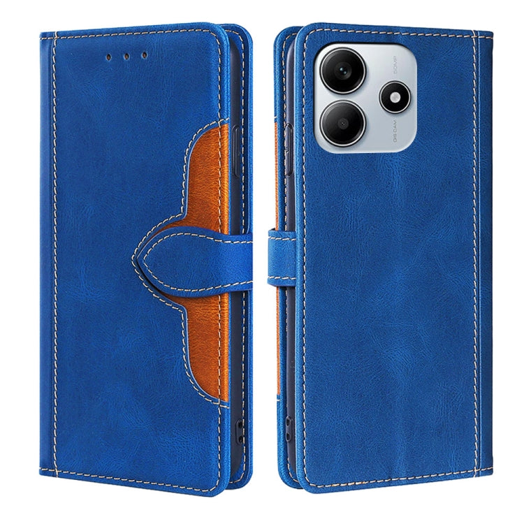 Blue magnetic buckle leather phone case with orange-trim inner flap