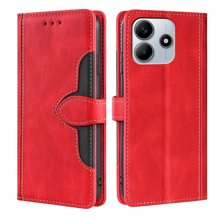 Red magnetic buckle leather phone case with gray inner flap