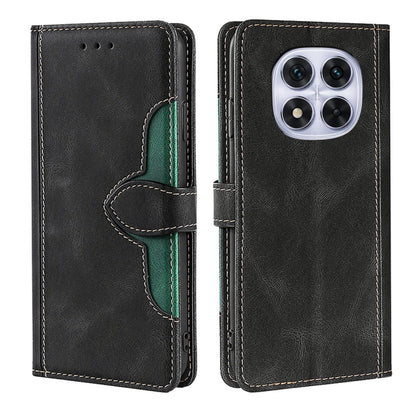 Black leather wallet phone case with magnetic buckle, card slots, and flip cover.