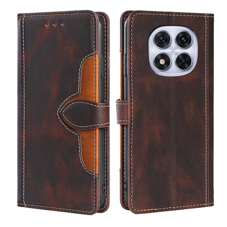 Brown leather wallet phone case with magnetic buckle, card slots, and flip cover.