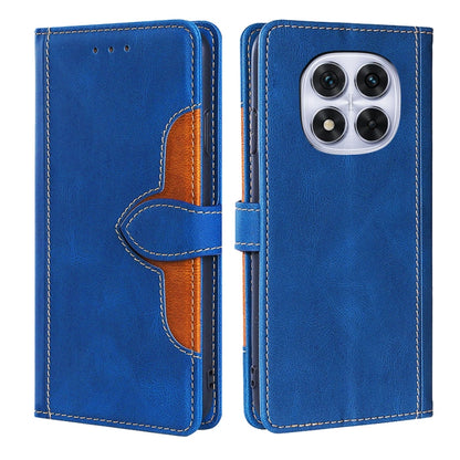 Blue leather wallet phone case with magnetic buckle, card slots, and flip cover.