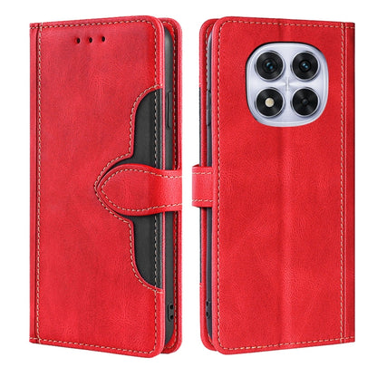Red leather wallet phone case with magnetic buckle, card slots, and flip cover.