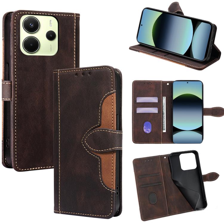 Brown magnetic buckle leather phone case with card slots and stand