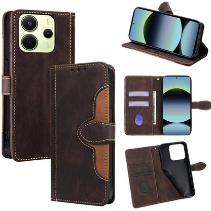 Brown magnetic buckle leather phone case with card slots and stand