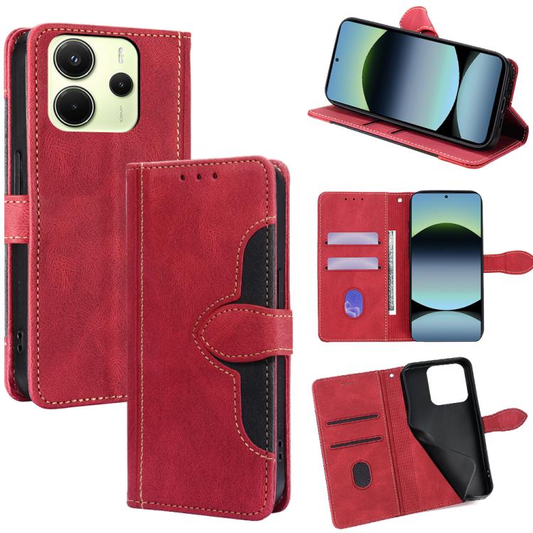 Red magnetic buckle leather phone case with card slots and stand