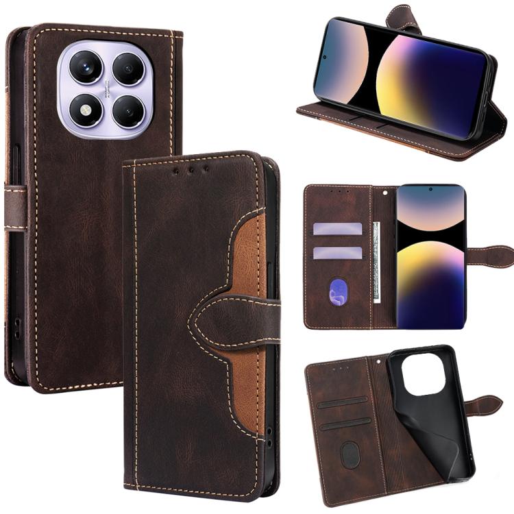 Magnetic buckle leather wallet phone case, brown leather with magnetic strap and card slots