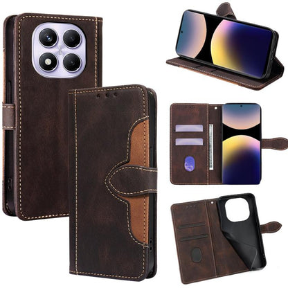 Magnetic buckle leather wallet phone case, brown leather with magnetic strap and card slots