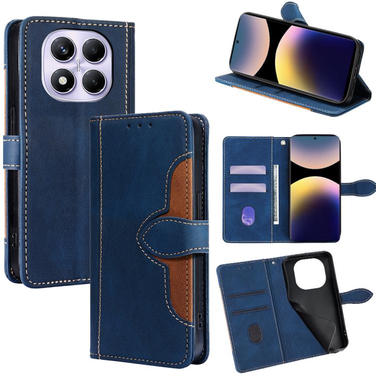 Blue magnetic buckle leather phone case with card slots and stand