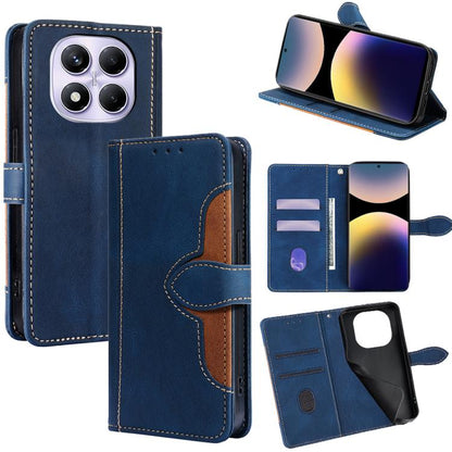 Blue magnetic buckle leather phone case with card slots and stand