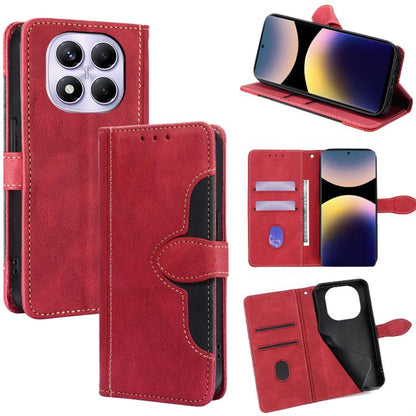 Red magnetic buckle leather phone case with card slots and stand