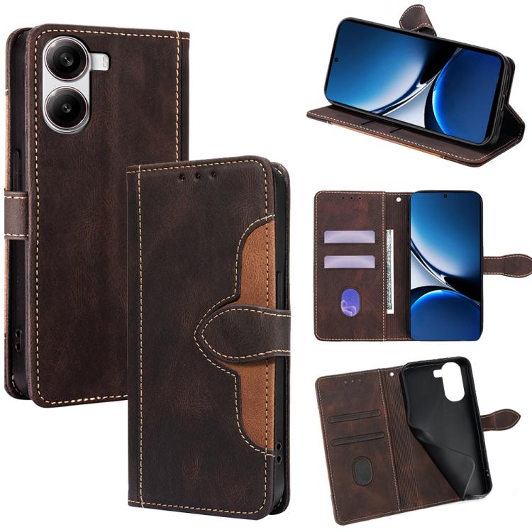 Magnetic buckle leather wallet phone case, brown leather with card slots and stand