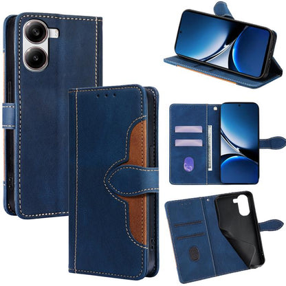 Magnetic buckle leather wallet phone case, blue leather with stitched edges and card holders