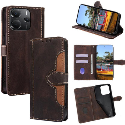 Magnetic buckle leather wallet phone case, brown with tan edge stitching and card slots