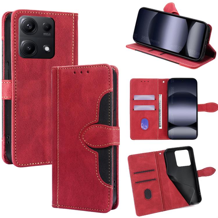 Red leather magnetic buckle phone case with folio cover, card slots, and wallet-style flap
