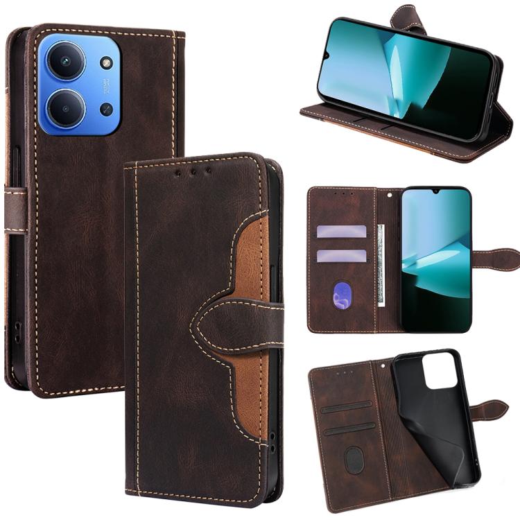 Brown leather folio phone case with magnetic buckle and card holder compartments