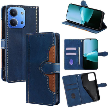 Blue leather folio phone case with magnetic buckle and card holder compartments