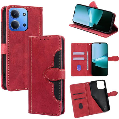 Red leather folio phone case with magnetic buckle and card holder compartments