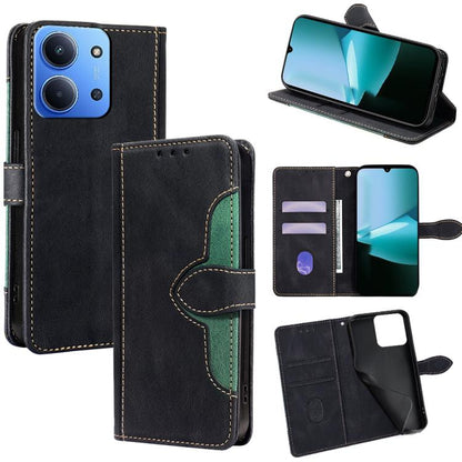 Black leather phone case with magnetic buckle, card slots, and flip cover