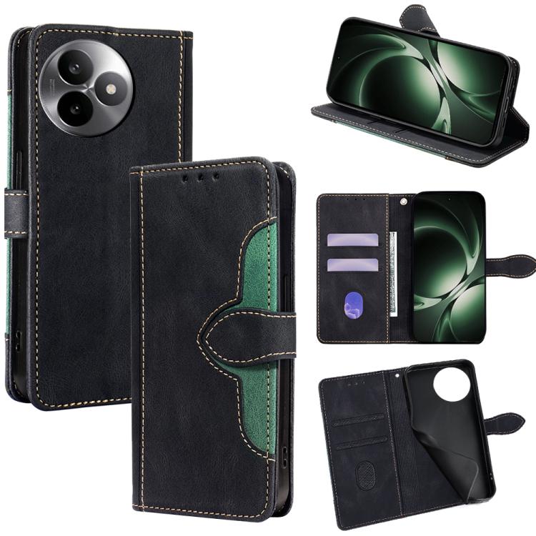 Black leather magnetic buckle phone case with card slots and side strap