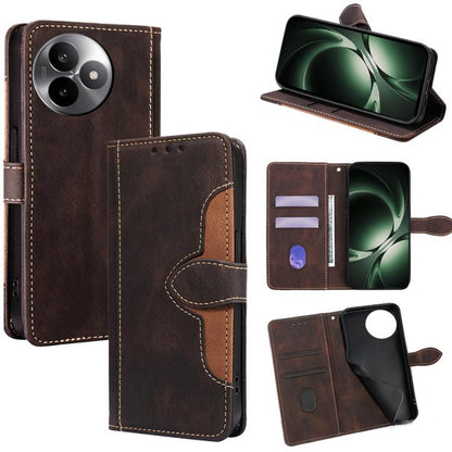 Brown leather magnetic buckle phone case with card slots and side strap