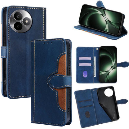 Blue leather magnetic buckle phone case with folio cover, card slots, and stand
