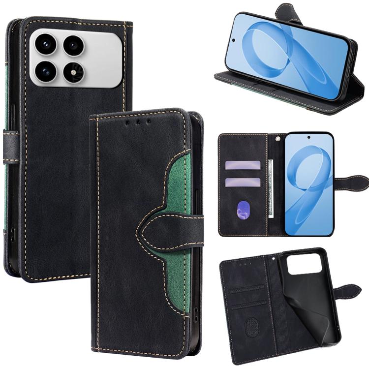 Black leather magnetic buckle phone wallet case with card slots and kickstand