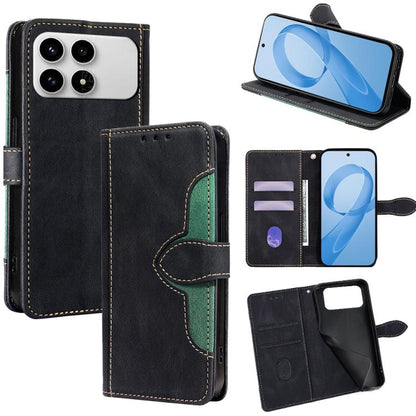 Black leather magnetic buckle phone wallet case with card slots and kickstand