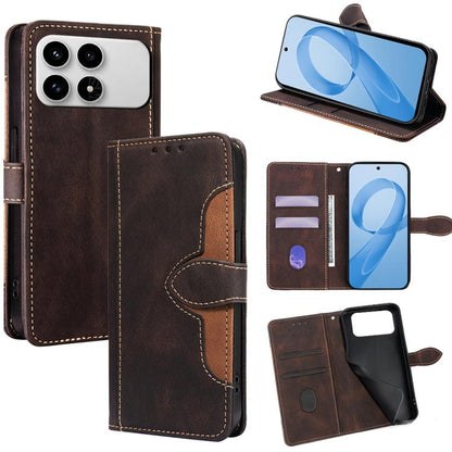 Brown leather magnetic buckle phone wallet case with card slots and kickstand