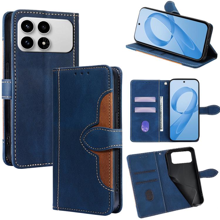 Blue leather magnetic buckle wallet phone case with card slots and kickstand