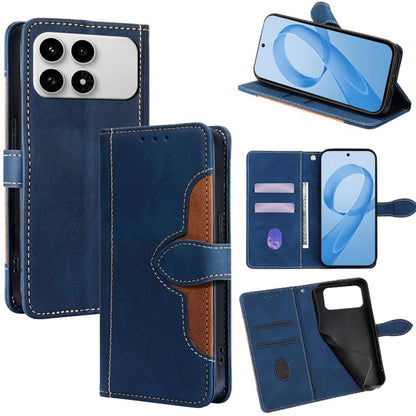 Blue leather magnetic buckle wallet phone case with card slots and kickstand
