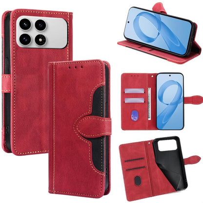 Red leather magnetic buckle wallet phone case with card slots and kickstand