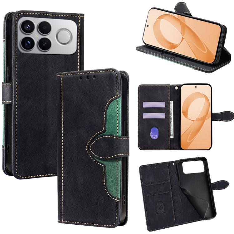 Black magnetic buckle leather phone case with card holder and viewing stand