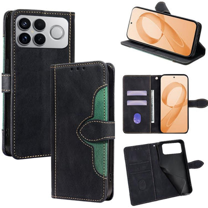 Black magnetic buckle leather phone case with card holder and viewing stand