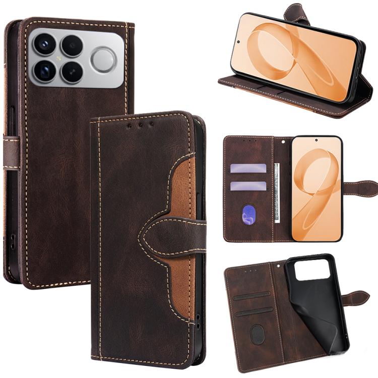 Brown magnetic buckle leather phone case with card holder and viewing stand
