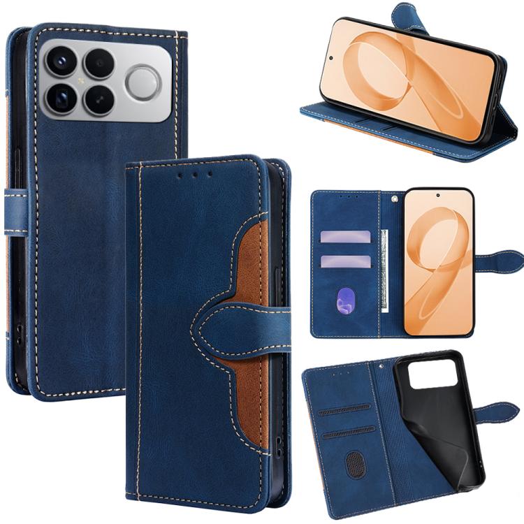 Blue leather magnetic buckle wallet phone case with card slots and viewing stand
