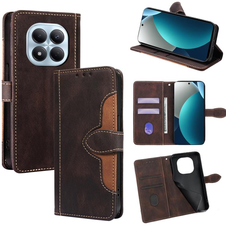 Brown leather magnetic buckle wallet phone case with card slots and viewing stand