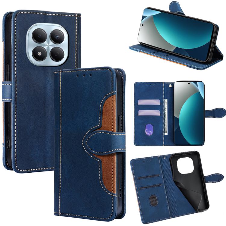 Blue leather magnetic buckle phone wallet case with card slots and kickstand