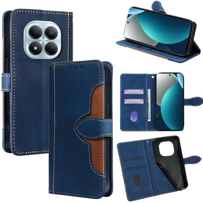 Blue leather magnetic buckle phone wallet case with card slots and kickstand