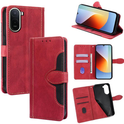 Red leather flip phone case with red stitching and magnetic buckle wallet cover.
