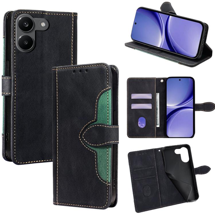Black magnetic buckle leather phone case with side buttons access and flip cover