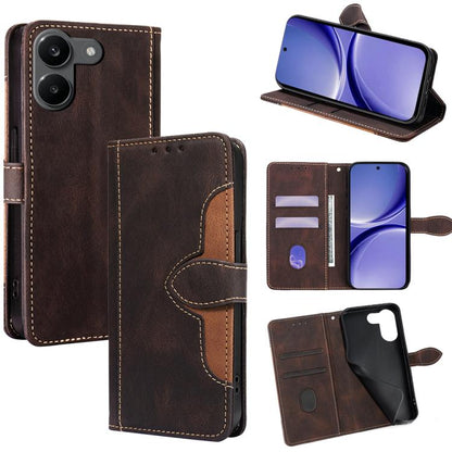 Brown magnetic buckle leather phone case with side buttons access and flip cover