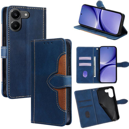 Blue magnetic buckle leather phone case with side buttons access and flip cover
