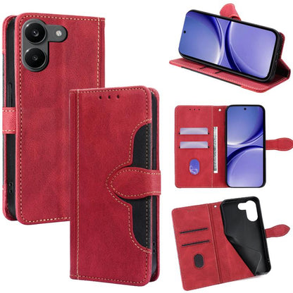Red magnetic buckle leather phone case with side buttons access and flip cover