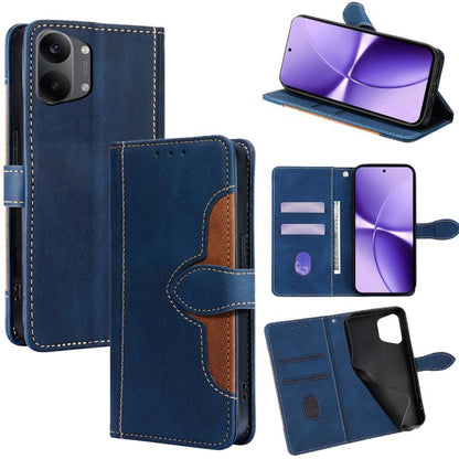 Blue magnetic buckle leather phone case with flip cover, card slots, and stand