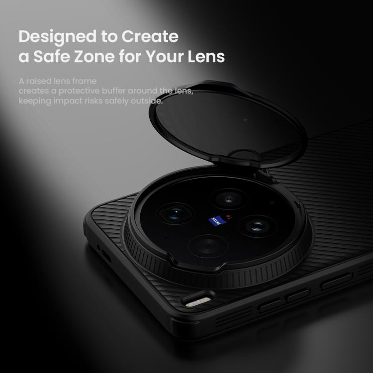 Black phone case showing open circular lens cover over the rear cameras