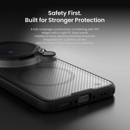 Gray carbon-texture phone case with side cutouts and protective bottom edge